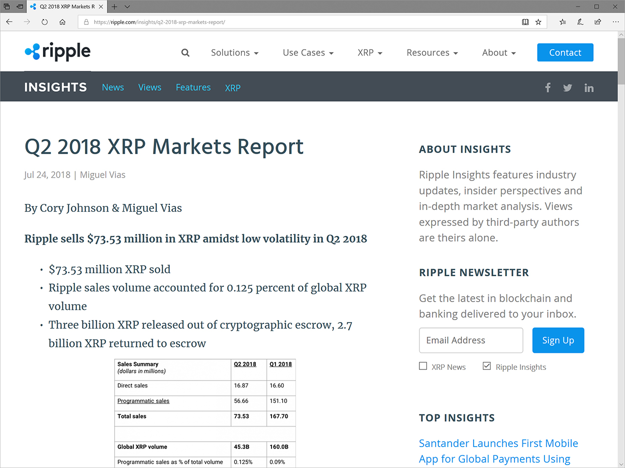 米リップル社が仮想通貨XRP市場の2018年第2四半期レポートを発表 ～XRPがリップル社から独立していることを強調 - 仮想通貨 Watch